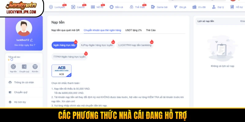 Các phương thức nhà cái đang hỗ trợ